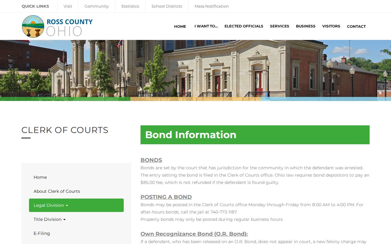 Ross County bond information for a released inmate