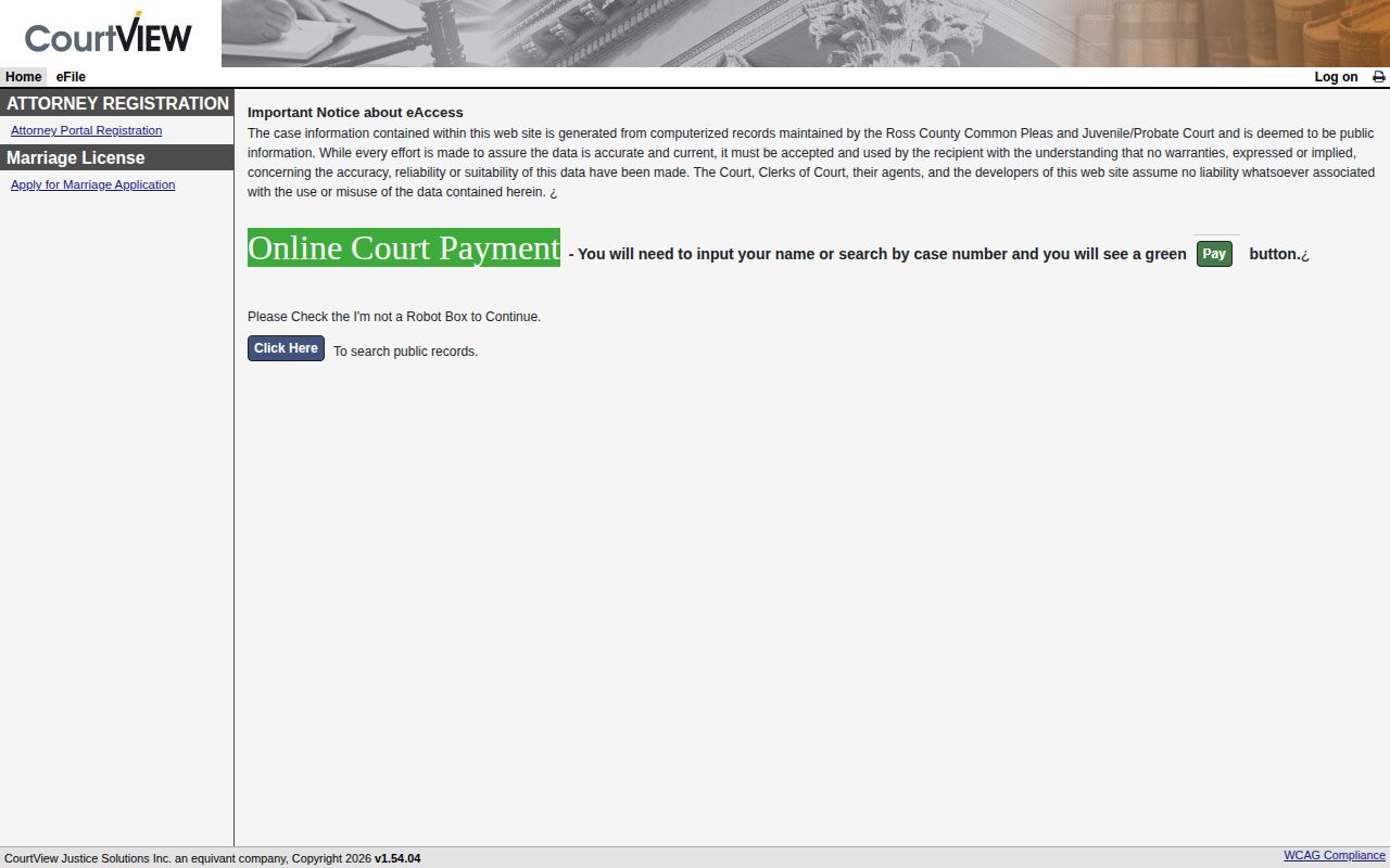 Ross County release record search through Common Pleas eAccess